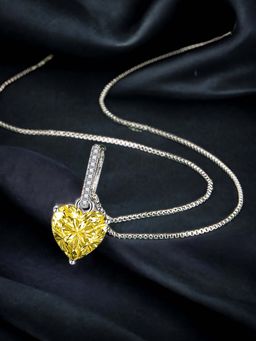 Designs & You - Silver Plated Cz Studded Anti Tarnish Yellow Heart Shape Pendant Necklace