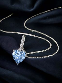 Designs & You - Silver Plated Cz Studded Anti Tarnish Blue Heart Shape Pendant Necklace