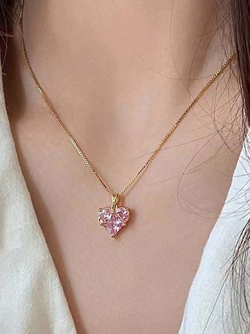 Designs & You Gold-Plated Anti Tarnish Pink Heart Themed Cz Pendant Necklace