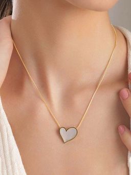 Designs & You - White Gold-Plated Anti Tarnish Heart Themed Mop Pendant Necklace