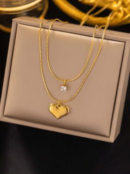 Designs & You - White Gold-Plated Anti Tarnish Heart Themed Layered Pendant Necklace