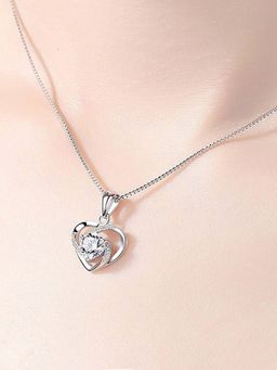 Designs & You - White Silver Plated Anti Tarnish American Diamond Heart Themed Pendant Necklace