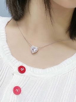 Designs & You - White Silver Plated Anti Tarnish American Diamond Heart Themed Pendant Necklace