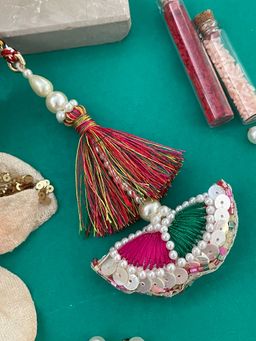 Digital Dress Room - Tassel & Pearls Multi-Color Latkan Lumba Rakhi