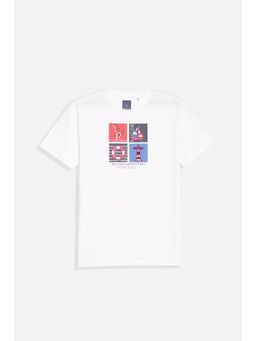 Allen Solly - Boys White Regular Fit Graphic Print Crew Neck T-Shirt