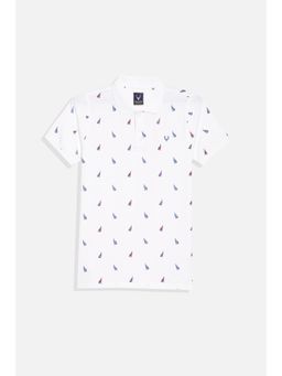 Allen Solly - Boys White Regular Fit Print Polo Neck T-Shirt