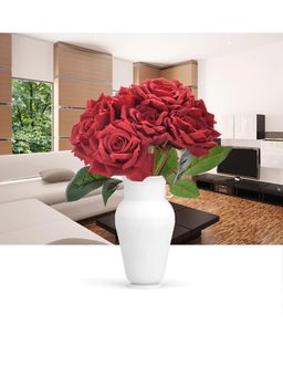Fourwalls - Artificial Beautiful Rose Flower Bunch for Home Decor (26 cm Tall, 10 Heads, Red)