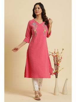 W - Pink Solid Kurta