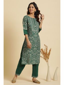 W - Green Embroidered Kurta