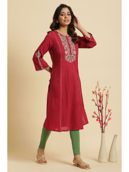 W - Maroon Embroidered Kurta