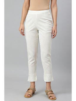 W - Off White Solid Slim Pant