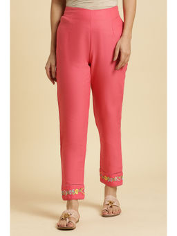 W - Pink Solid Slim Pant