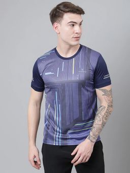 Dpassion - Men Printed Round Neck Half Sleeve Polyester Blue T-Shirt
