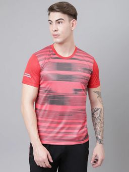 Dpassion - Men Printed Round Neck Half Sleeve Polyester Red T-Shirt