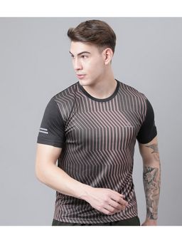 Dpassion - Men Printed Round Neck Half Sleeve Polyester Black T-Shirt
