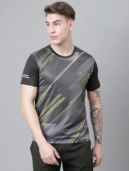 Dpassion - Men Printed Round Neck Half Sleeve Polyester Grey T-Shirt