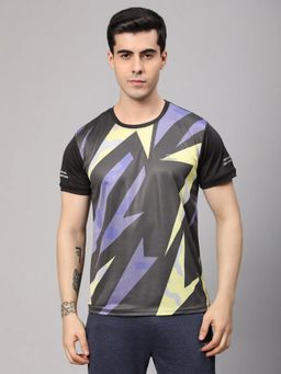 Dpassion - Men Printed Round Neck Half Sleeve Black Polyester T-Shirt