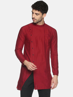 SHOWOFFFF - Mens Casual Maroon Slim Fit Full Kurta