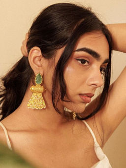 Johori - Gold Plated Unique Craving Stone Designer Earring