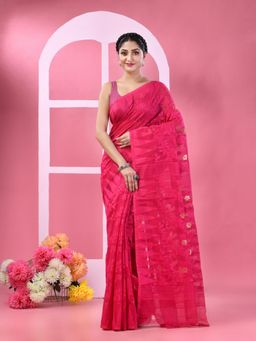 DESH BIDESH - Women Pink Cotton Floral Saree without Blouse