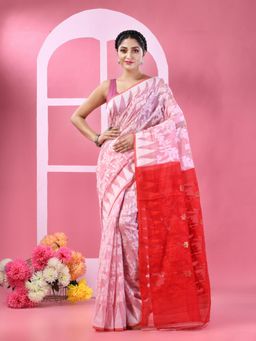 DESH BIDESH - Women White Cotton Floral Saree without Blouse