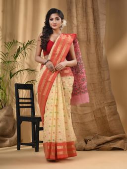 DESH BIDESH - Women Red Cotton Woven Saree without Blouse