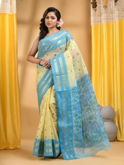 DESH BIDESH - Women Blue Cotton Woven Saree without Blouse