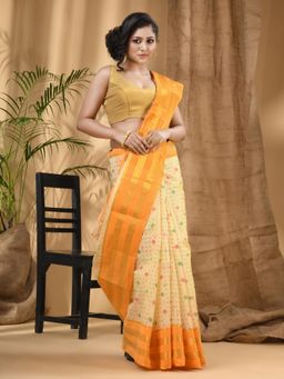 DESH BIDESH - Women Yellow Cotton Woven Saree without Blouse