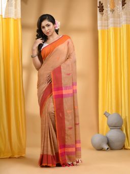 DESH BIDESH - Women Peach Pure Cotton Woven Saree with Unstitched Blouse