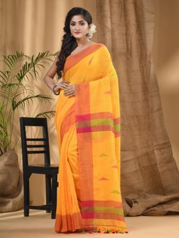 DESH BIDESH - Women Yellow Pure Cotton Woven Saree with Unstitched Blouse