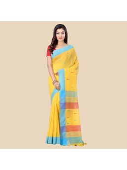 DESH BIDESH - Women Yellow Pure Cotton Woven Saree with Unstitched Blouse