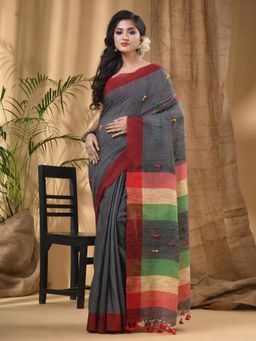 DESH BIDESH - Women Grey Pure Cotton Woven Saree with Unstitched Blouse