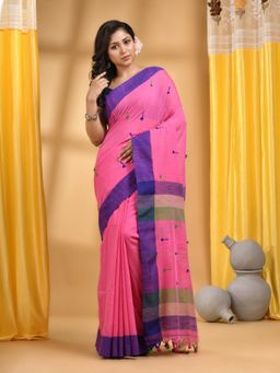DESH BIDESH - Women Pink Pure Cotton Woven Saree with Unstitched Blouse