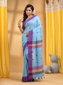 DESH BIDESH - Women Blue Pure Cotton Woven Saree with Unstitched Blouse