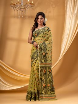 DESH BIDESH - Women Green Pure Cotton Floral Saree without Blouse