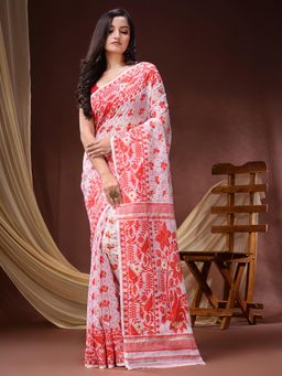 DESH BIDESH - Women Red Pure Cotton Floral Saree without Blouse