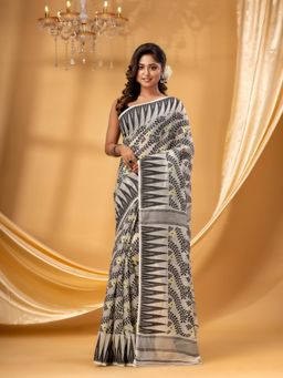 DESH BIDESH - Women Black Pure Cotton Floral Saree without Blouse