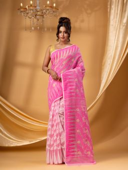 DESH BIDESH - Women Pink Pure Cotton Floral Saree without Blouse