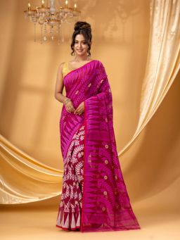 DESH BIDESH - Women Purple Pure Cotton Floral Saree without Blouse