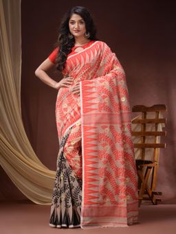 DESH BIDESH - Women Red Pure Cotton Floral Saree without Blouse