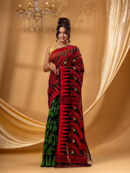 DESH BIDESH - Women Black Pure Cotton Floral Saree without Blouse