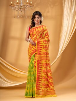 DESH BIDESH - Women Multi-Color Pure Cotton Floral Saree without Blouse