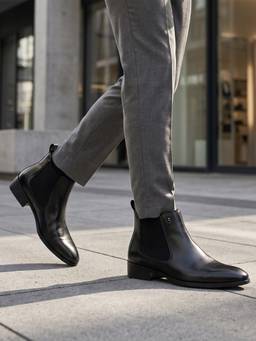 Monte Carlo - Men Black Genuine Leather Formal Chelsea Boots