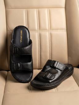 Monte Carlo - Men Black Leather Comfort Casual Sandals