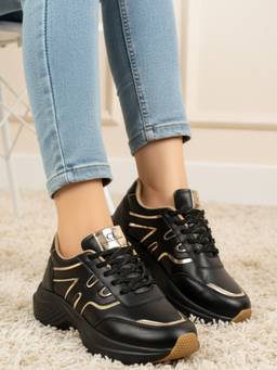 Carlton London - Women Black Lifestyle Metallic Piping Sneakers