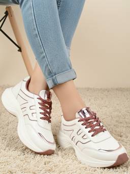 Carlton London - Women White Lifestyle Metallic Piping Sneakers