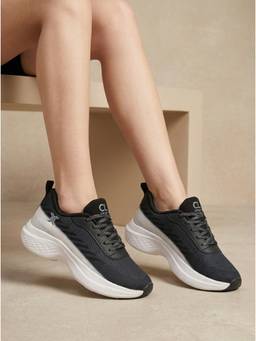 Carlton London - Women Black Breathable Knitted Performance Cushioned Sneakers