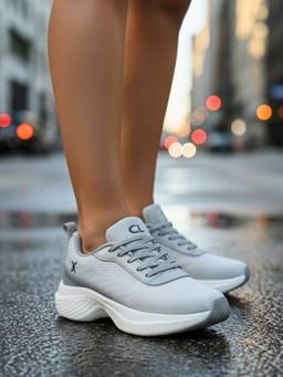 Carlton London - Women Grey Breathable Knitted Performance Cushioned Sneakers