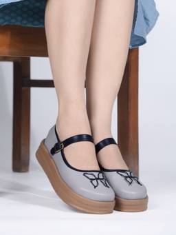 SHUZ TOUCH - Women Grey Mary Jane Platform Heels