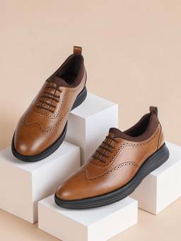 Truffle Collection - Men Tan Synthetic Leather Lace Up Brogues